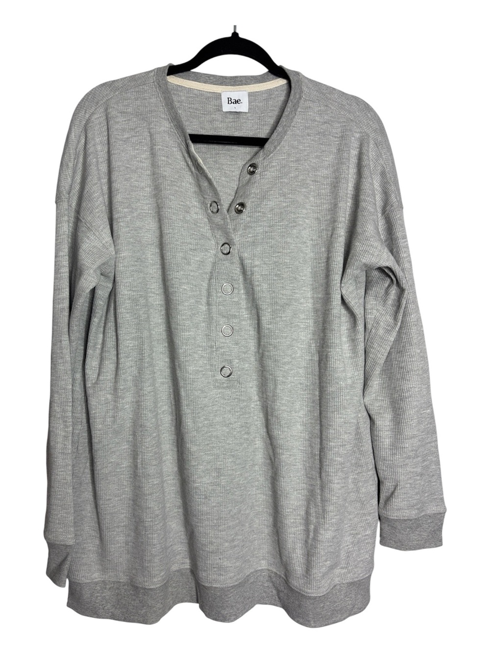 BAE. Waffle Henley Maternity Top Long Sleeve 1/2 Button Front Grey, size L